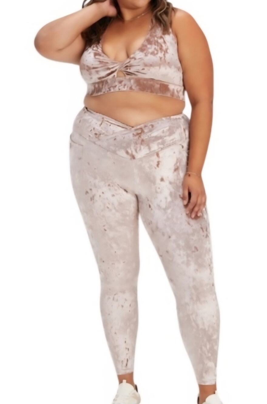 Fabletics New Pink Crushed Velvet Leggings and Matching Bra Top Set Plus Size 2X